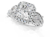 White gold Radiant Cut Halo Diamond Ring with Milgrain and Bezel Accents on a Split Shank Band_4
