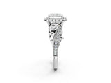 White gold Radiant Cut Halo Diamond Ring with Milgrain and Bezel Accents on a Split Shank Band_5