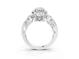 White gold Radiant Cut Halo Diamond Ring with Milgrain and Bezel Accents on a Split Shank Band_6