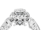 White gold Radiant Cut Halo Diamond Ring with Milgrain and Bezel Accents on a Split Shank Band_7