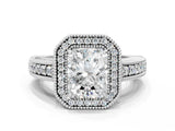 White gold Radiant Cut Halo Diamond Ring with Pavé Band and Four-Prong Setting_74