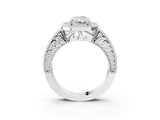 White gold Radiant Cut Halo Diamond Ring with Pavé Band and Four-Prong Setting_77