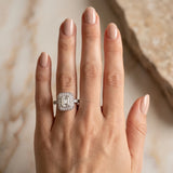White gold Radiant-Cut Halo Diamond Ring with Pavé Band and Milgrain Prong Setting_6