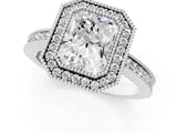 White gold Radiant Cut Halo Diamond Ring with Pavé Band and Milgrain Prong Setting_77