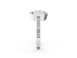 White gold Radiant Cut Halo Diamond Ring with Pavé Band and Milgrain Prong Setting_78