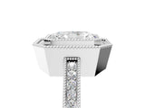 White gold Radiant Cut Halo Diamond Ring with Pavé Band and Milgrain Prong Setting_78