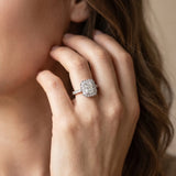 White gold Radiant-Cut Halo Diamond Ring with Pavé Band and Milgrain Prong Setting_8