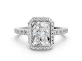 White gold Radiant Cut Halo Diamond Ring with Pave Band and Four-Prong Setting_32