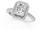 White gold Radiant Cut Halo Diamond Ring with Pave Band and Four-Prong Setting_33