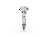 White gold Radiant Cut Halo Diamond Ring with Scrollwork Band and Four-Prong Setting_136