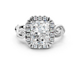 White gold Radiant Cut Halo Diamond Ring with Scrollwork Band and Four-Prong Setting_139