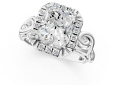 White gold Radiant Cut Halo Diamond Ring with Scrollwork Band and Four-Prong Setting_140