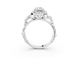 White gold Radiant Cut Halo Diamond Ring with Scrollwork Band and Four-Prong Setting_142