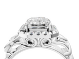 White gold Radiant Cut Halo Diamond Ring with Scrollwork Band and Four-Prong Setting_143