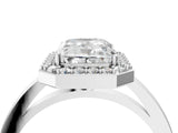 White gold Radiant Cut Halo Diamond Ring with Solitaire Band and Prong Setting_11