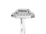 White gold Radiant Cut Halo Diamond Ring with Solitaire Band and Prong Setting_12