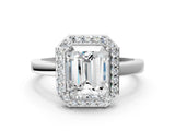 White gold Radiant Cut Halo Diamond Ring with Solitaire Band and Prong Setting_7