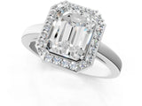 White gold Radiant Cut Halo Diamond Ring with Solitaire Band and Prong Setting_8