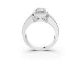 White gold Radiant Cut Halo Diamond Ring with Split Shank and Four-Prong Setting_218