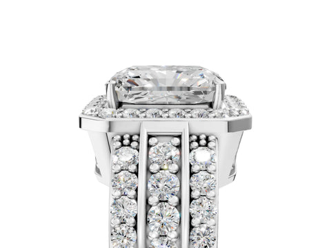 Platinum 3.02 Carat F VS1 Radiant Halo Diamond Ring with Round  Split Shank and Prong Setting