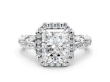 White gold Radiant Cut Halo Diamond Solitaire with Filigree Band and Four-Prong Setting_7