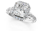 White gold Radiant Cut Halo Diamond Solitaire with Filigree Band and Four-Prong Setting_8