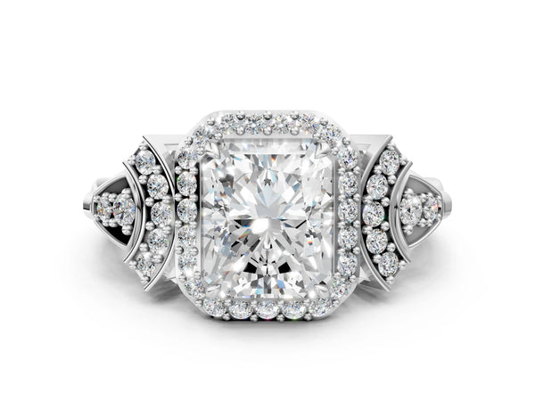 Platinum Round Halo Engagement Ring Setting with Arched Pave