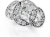 White gold Radiant Cut Halo Milgrain Diamond Engagement Ring with Leaf Band and Four-Prong Setting_8