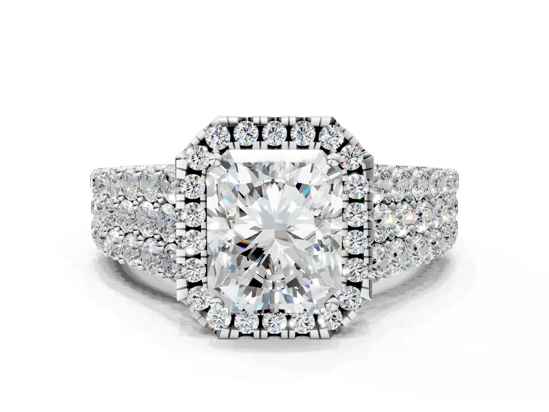 White gold Radiant Cut Halo Pavé Diamond Engagement Ring with Split Shank and Four-Prong Setting_4