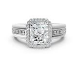 White gold Radiant Cut Halo Pave Band Four-Prong Ring_74