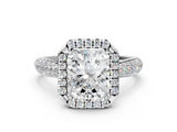 White gold Radiant Cut Halo Pave Band Four-Prong Setting Ring_20