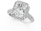 White gold Radiant Cut Halo Pave Band Four-Prong Setting Ring_21