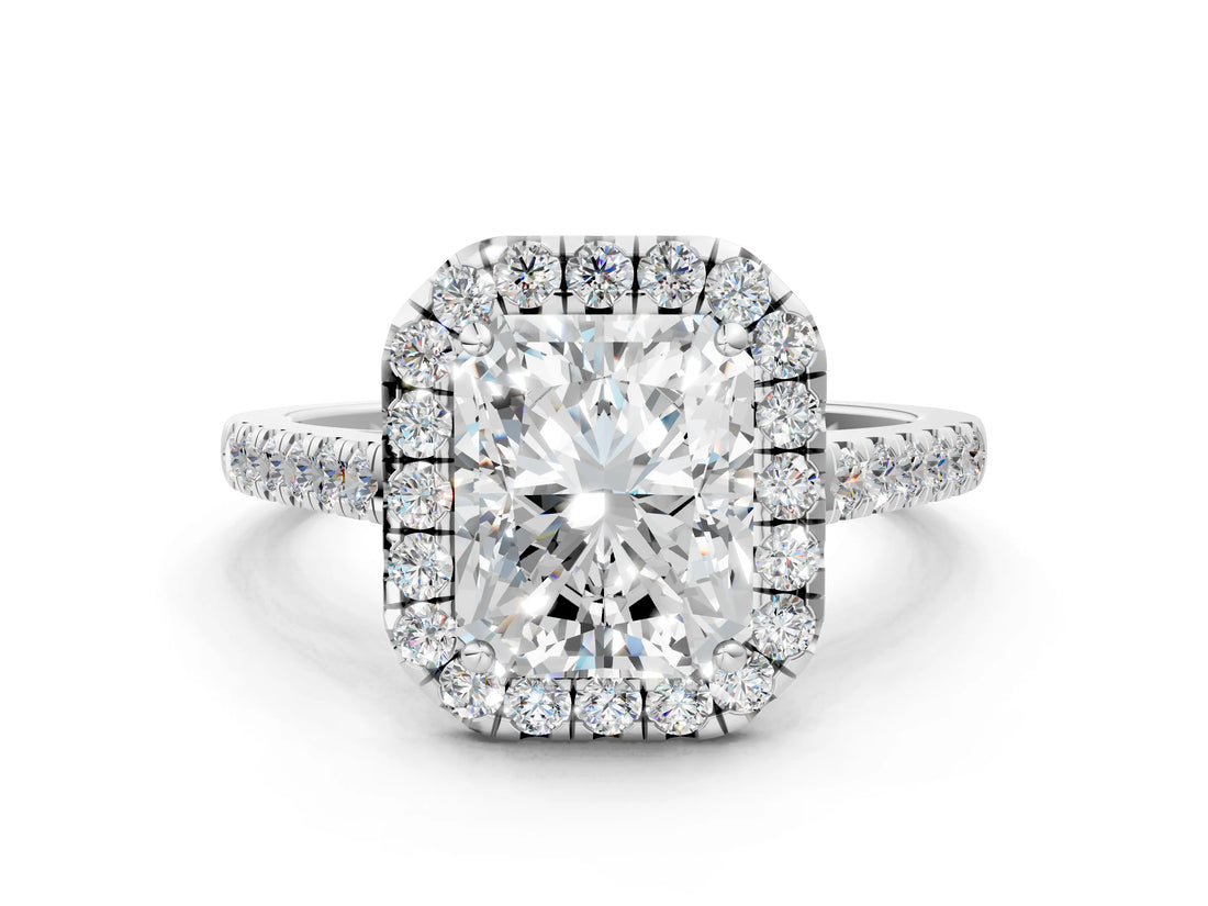 White gold Radiant Cut Halo Pave Diamond Engagement Ring with Four-Prong Setting_8