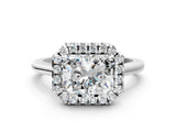 White gold Radiant Cut Halo Round Diamond Solitaire Engagement Ring with Pave Band and Four-Prong Setting_7