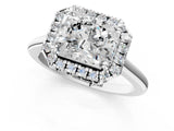 White gold Radiant Cut Halo Round Diamond Solitaire Engagement Ring with Pave Band and Four-Prong Setting_8