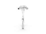 White gold Radiant Cut Halo Round Diamond Solitaire Ring with Pavé Band and Four-Prong Setting_2