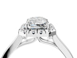 White gold Radiant Cut Halo Round Diamond Solitaire Ring with Pavé Band and Four-Prong Setting_4