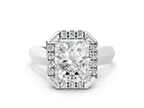 White gold Radiant Cut Halo Solitaire Engagement Ring with Square Band and Four-Prong Setting_12