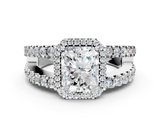 White gold Radiant Cut Halo Split Shank Diamond Ring with Four-Prong Setting_79