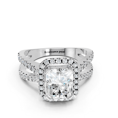 White gold Radiant Cut Halo Split Shank Pave Set Ring_34