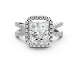 White gold Radiant Cut Halo Split Shank Pave Set Ring_67
