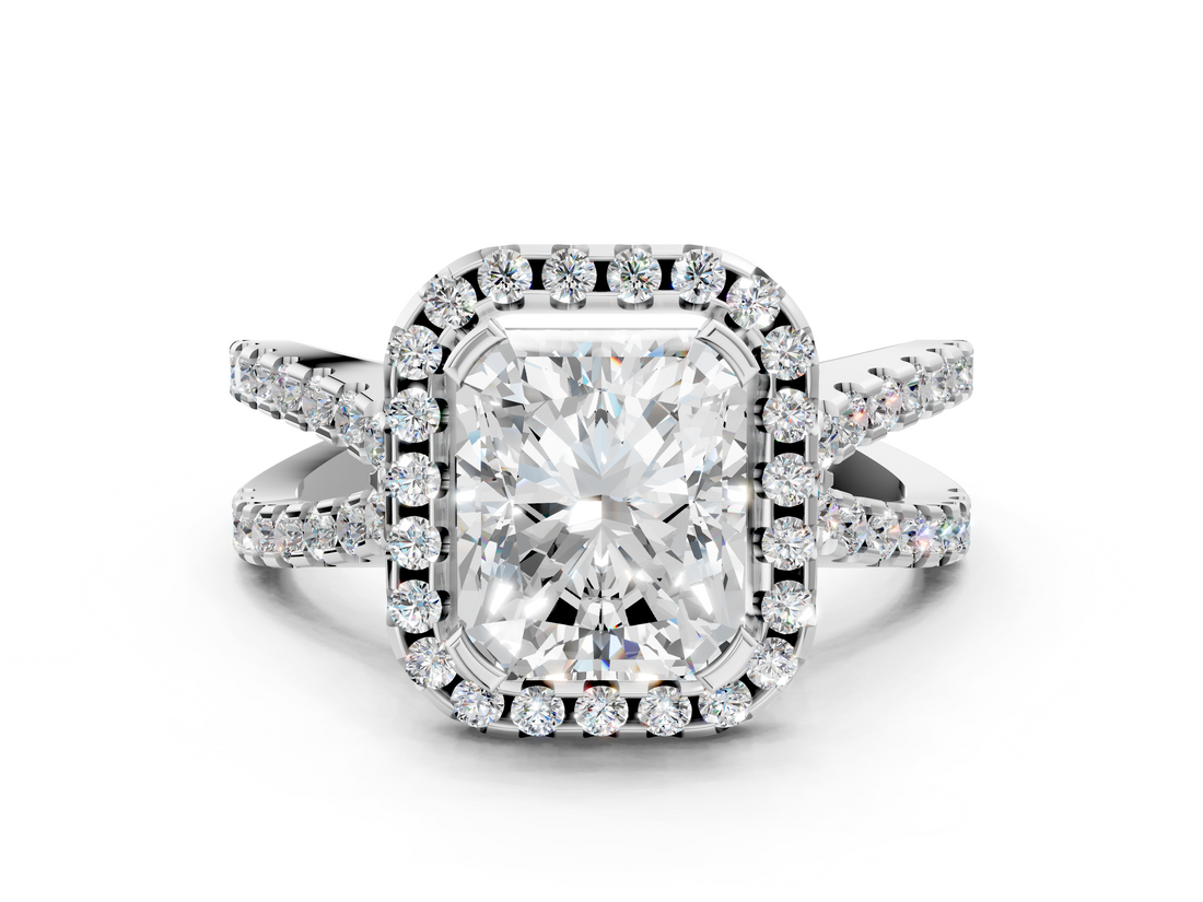 White gold Radiant Cut Halo Split Shank Pave Set Ring_68