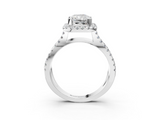 14K White Gold 3.06 Carat F VS1 Radiant Diamond Halo Ring with Split Shank Pavé Band and Prong Setting