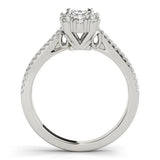 White gold Radiant Cut Halo Split Shank Ring with Prong Setting