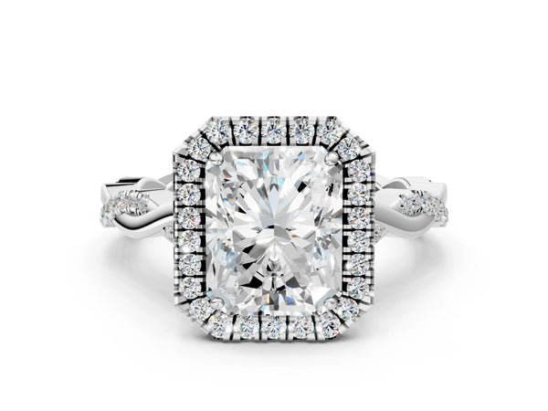 White Gold Radiant Cut Interwoven Twist Halo Engagement Ring Setting