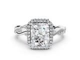 White gold Radiant Cut Halo Twisted Band Four-Prong Ring_46