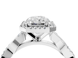 White gold Radiant Cut Halo Twisted Band Four-Prong Ring_50
