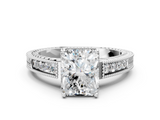 White gold Radiant Cut Milgrain Channel Set Engagement Ring with Solitaire Prong Setting_62