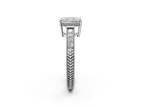 Silver 1.70 Carat E VVS2 Radiant Diamond Engagement Ring with Milgrain Channel Set Band and Prong Setting