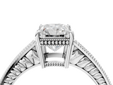 White gold Radiant Cut Milgrain Channel Set Engagement Ring with Solitaire Prong Setting_66